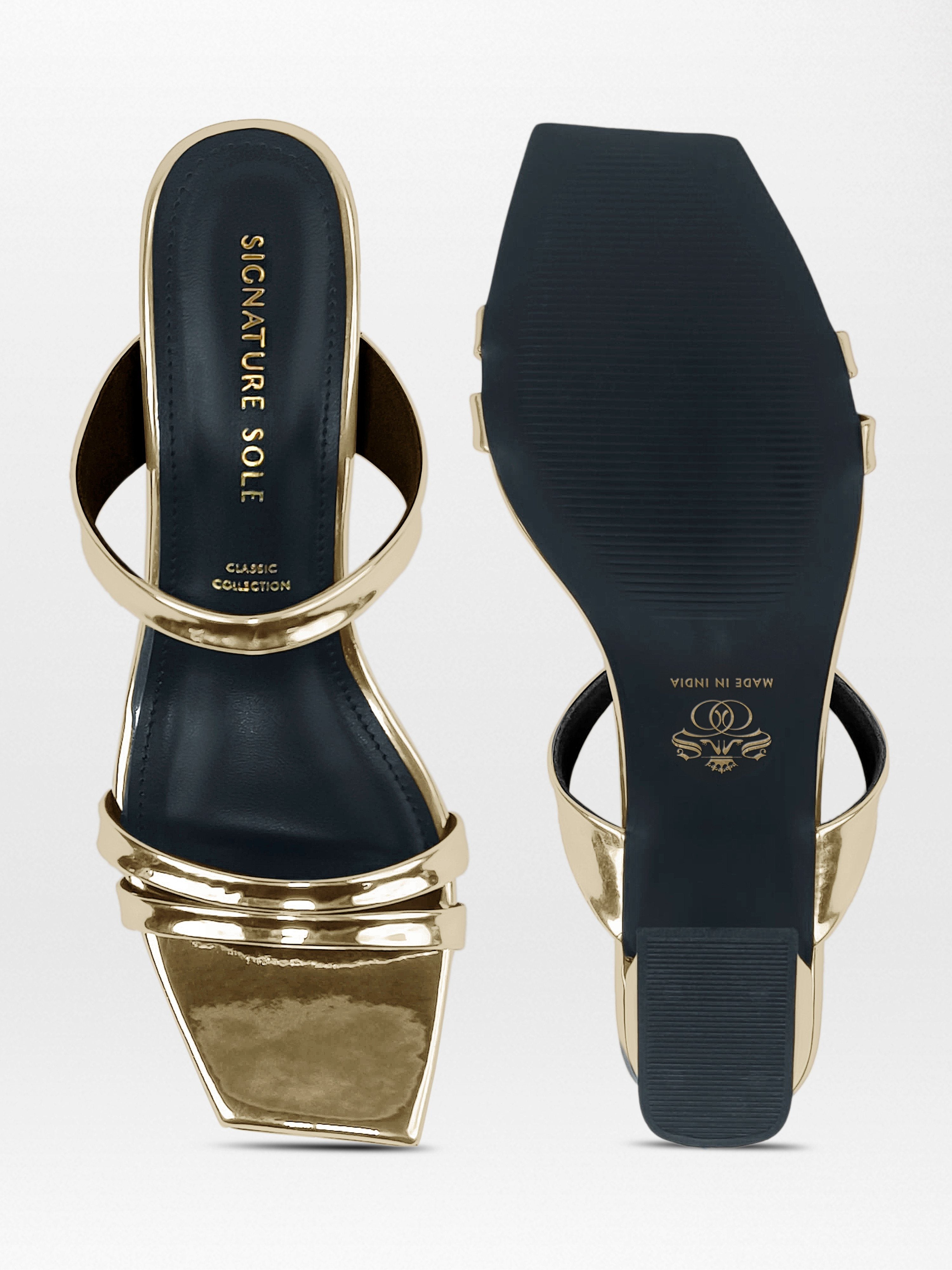 Gold Strap Block Heel Mule
