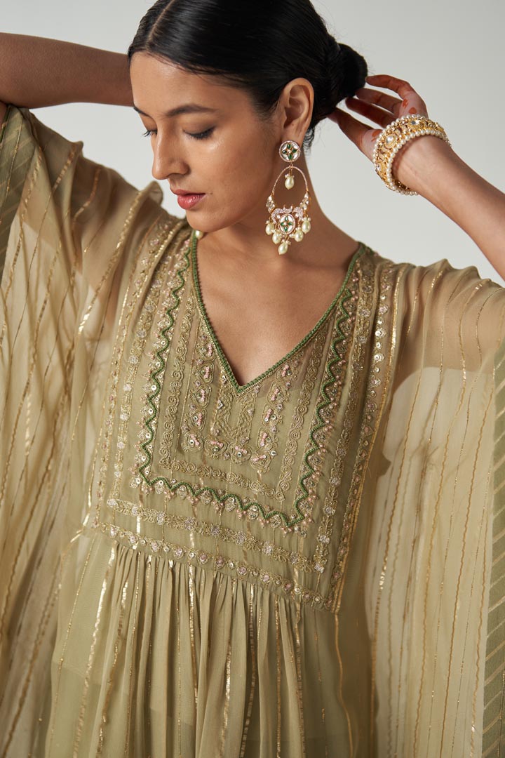 SUHANA GREEN KAFTAN GHARARA SET