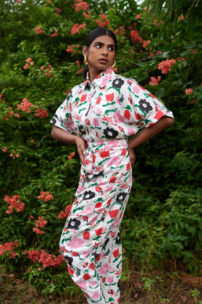 Image of Jardin Spray Draped Shirt Dress