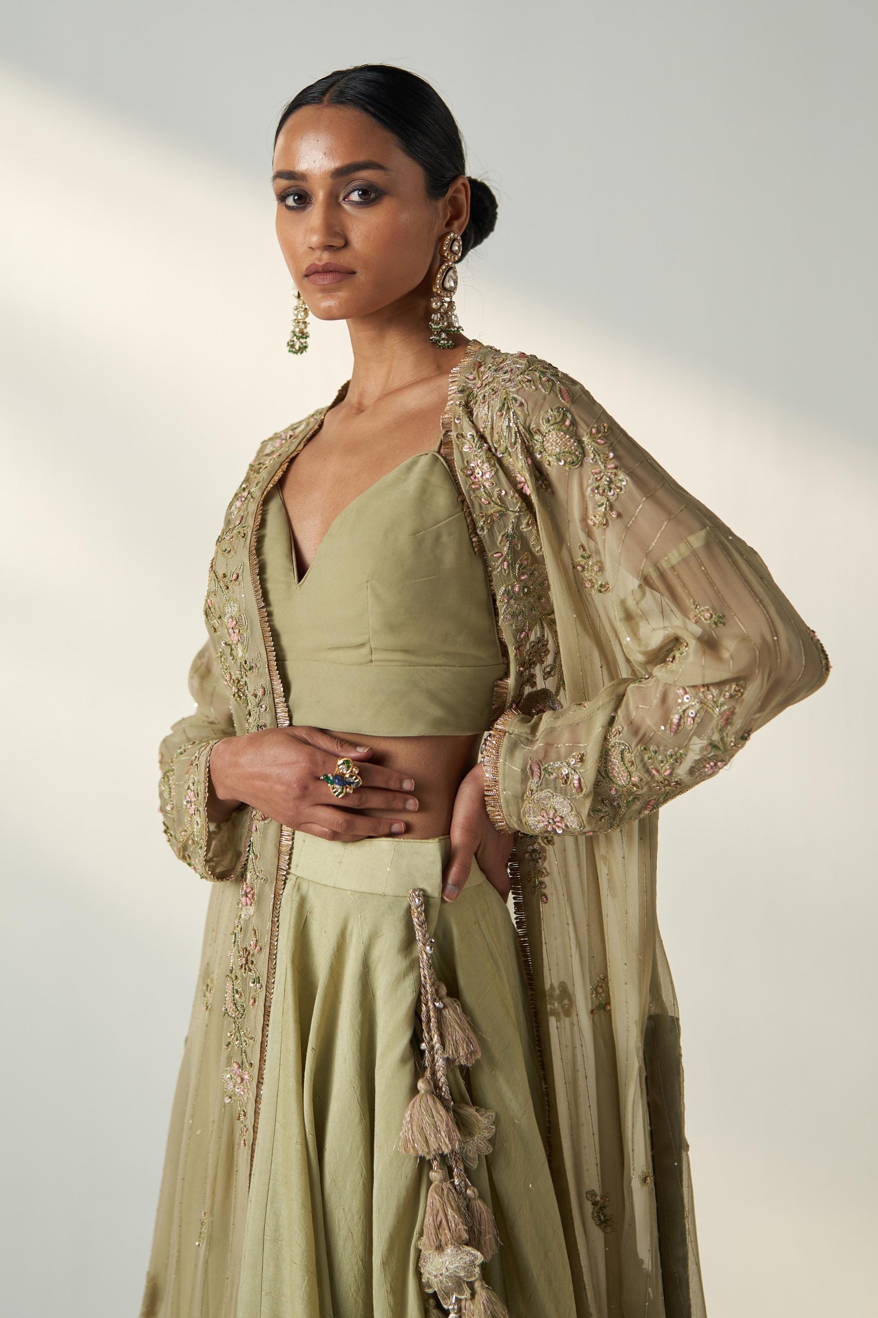 ZOYA GREEN CAPE LEHENGA SET