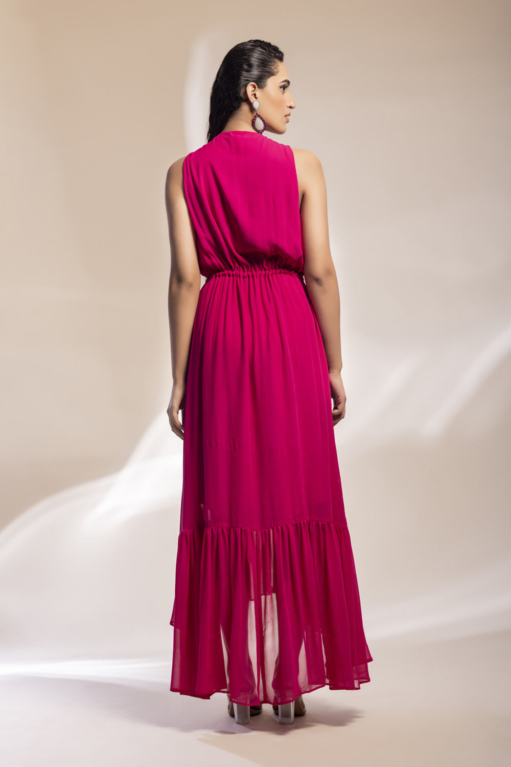 Fuschia Georgette Dress - Auraya Fashion 