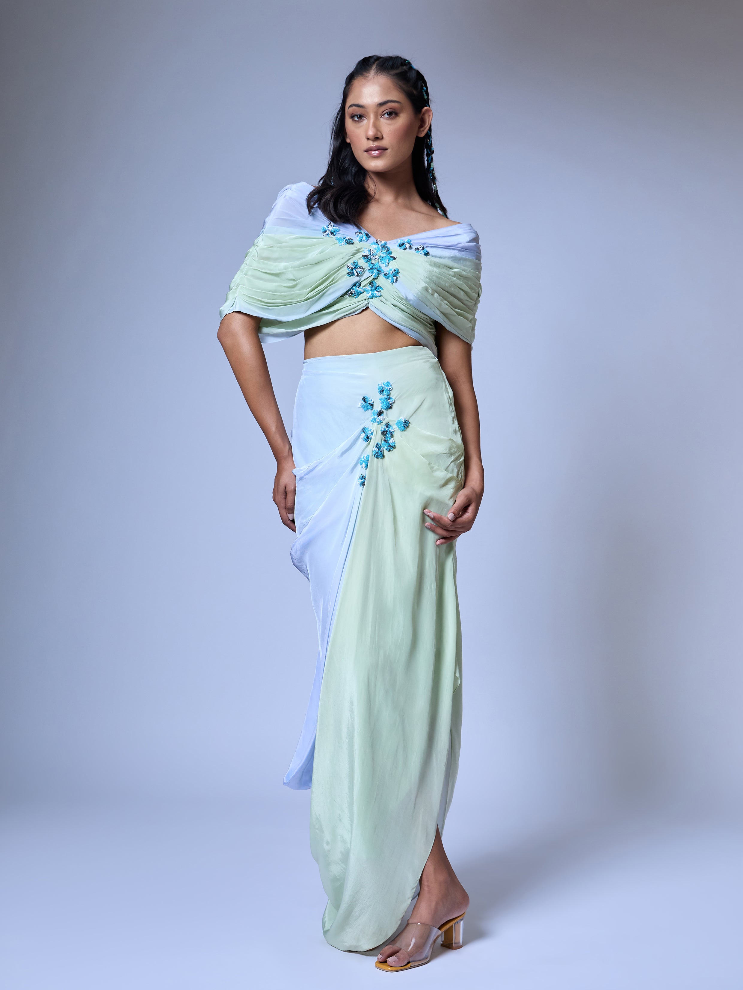 The Micro-Floral Draped Set