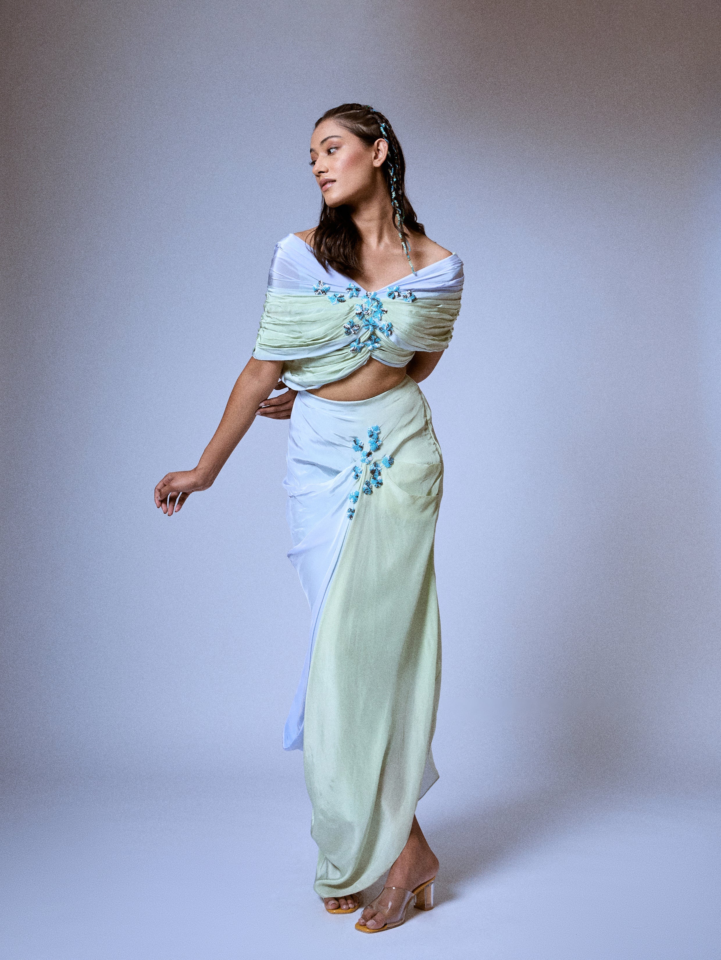 The Micro-Floral Draped Set