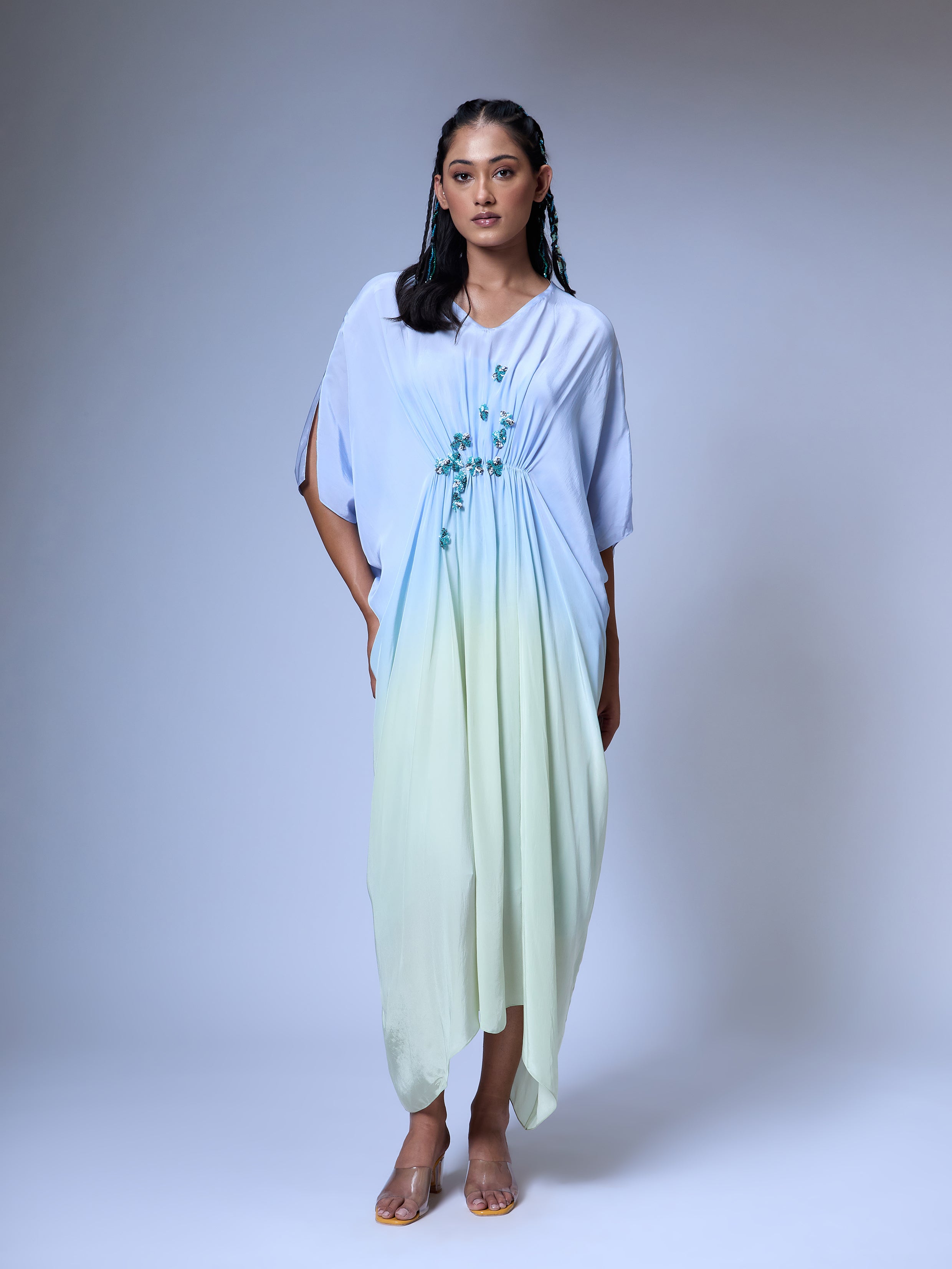The Micro-Floral Kaftan Dress (BLUE)