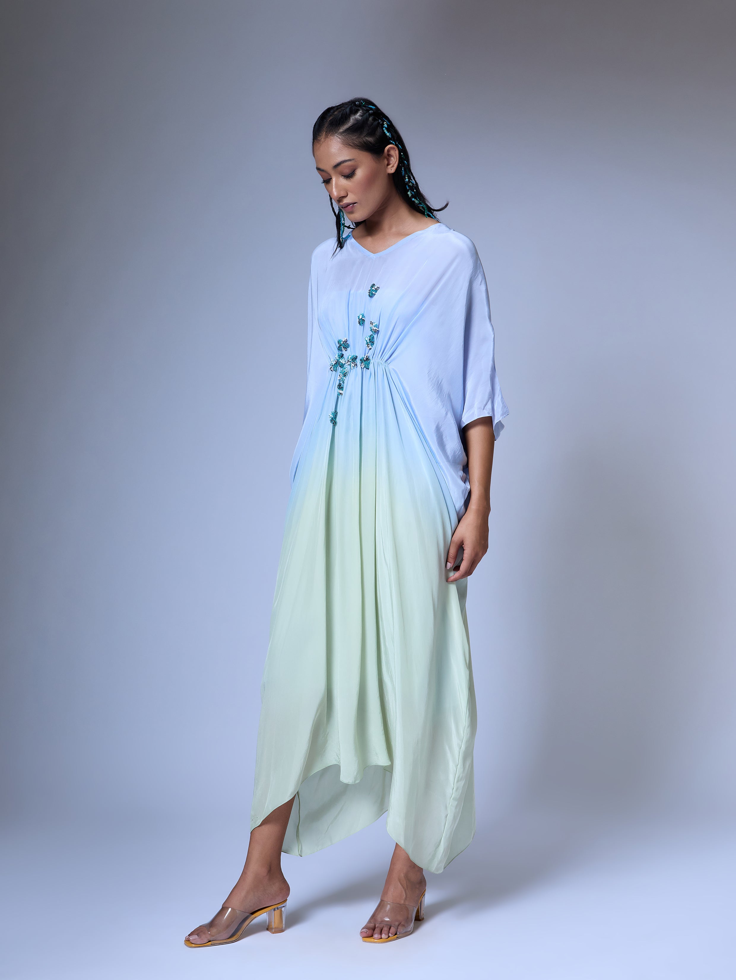 The Micro-Floral Kaftan Dress (BLUE)