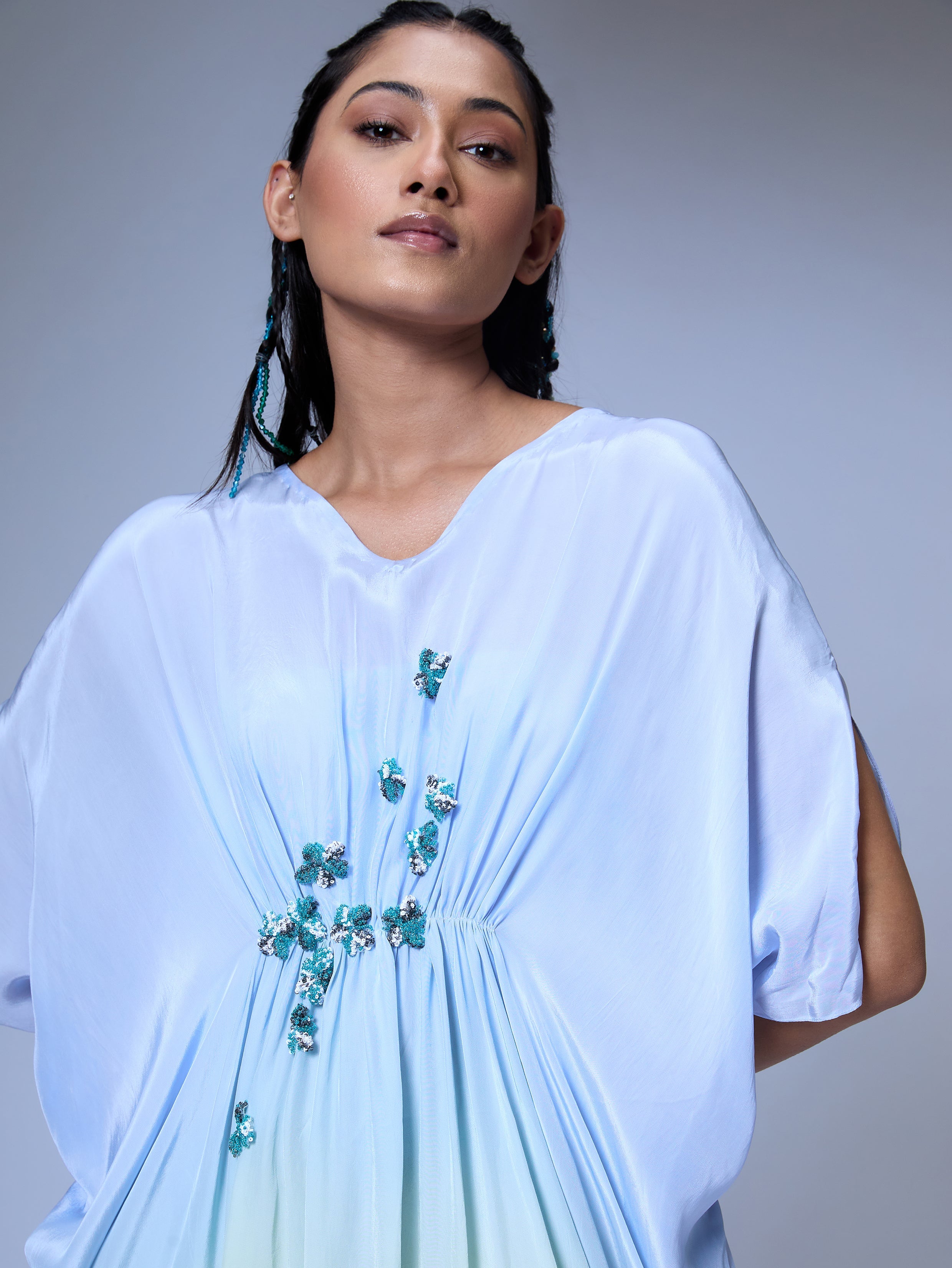 The Micro-Floral Kaftan Dress (BLUE)