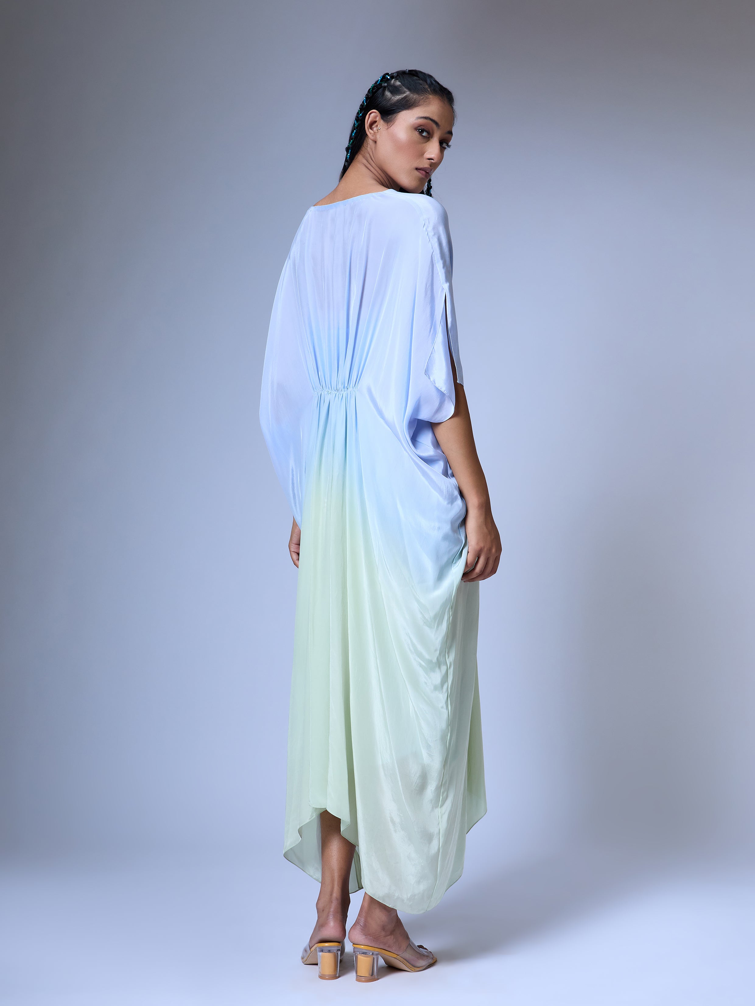 The Micro-Floral Kaftan Dress (BLUE)