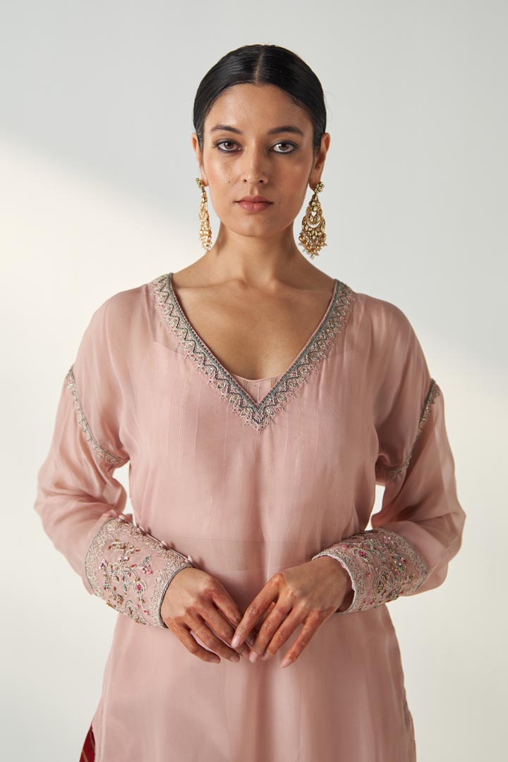 PAKHI BLUSH PINK SHEER KURTA PANT SET