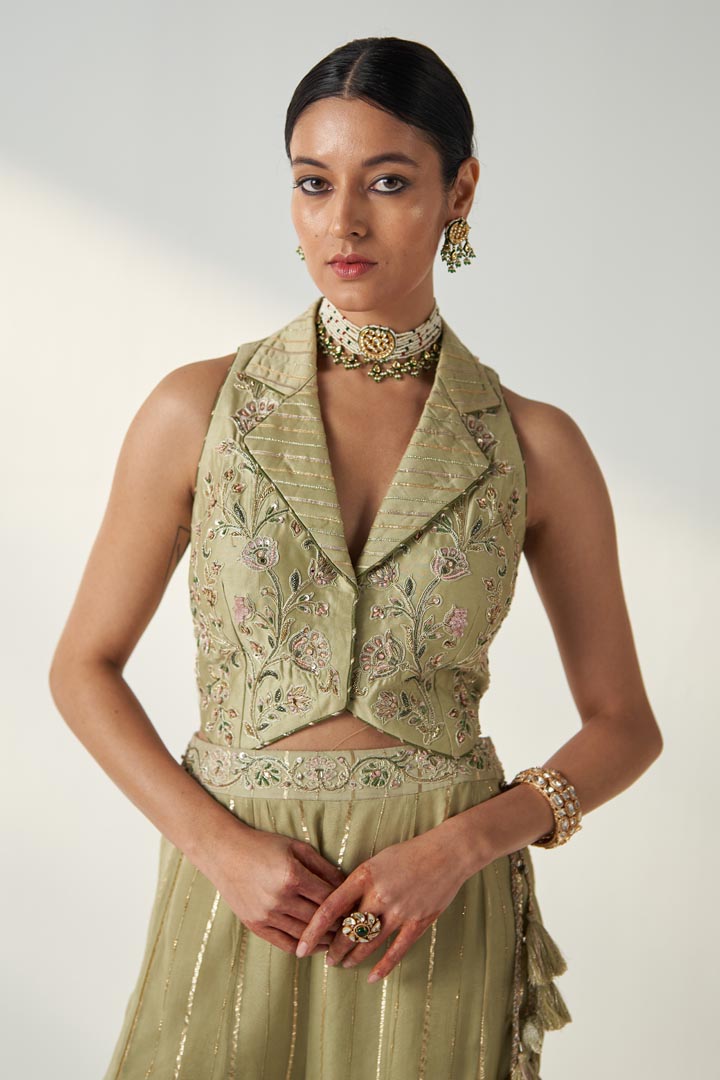 RIDHI GREEN GILET SHARARA SET