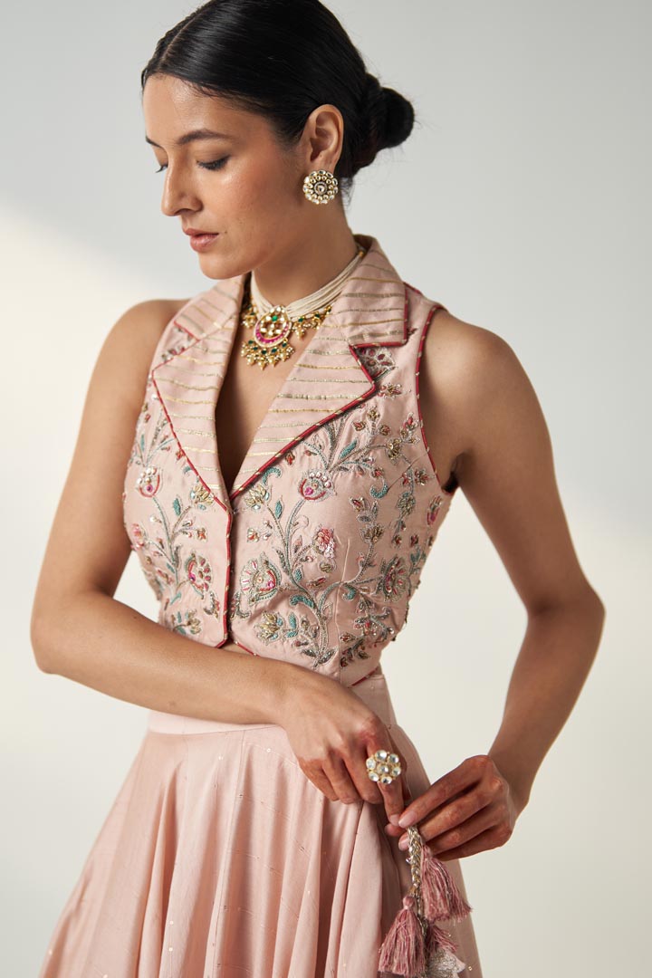 RAJITA BLUSH PINK GILET LEHENGA SET