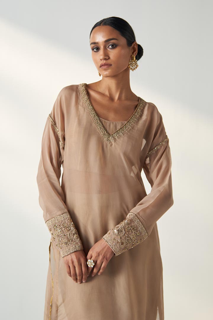 PAKHI FAWN SHEER KURTA PANT SET