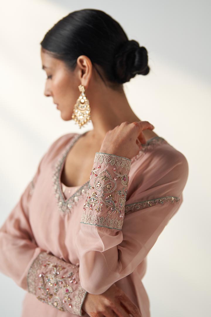 PAKHI BLUSH PINK SHEER KURTA PANT SET