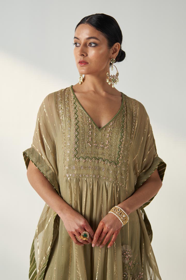 SUHANA GREEN KAFTAN GHARARA SET