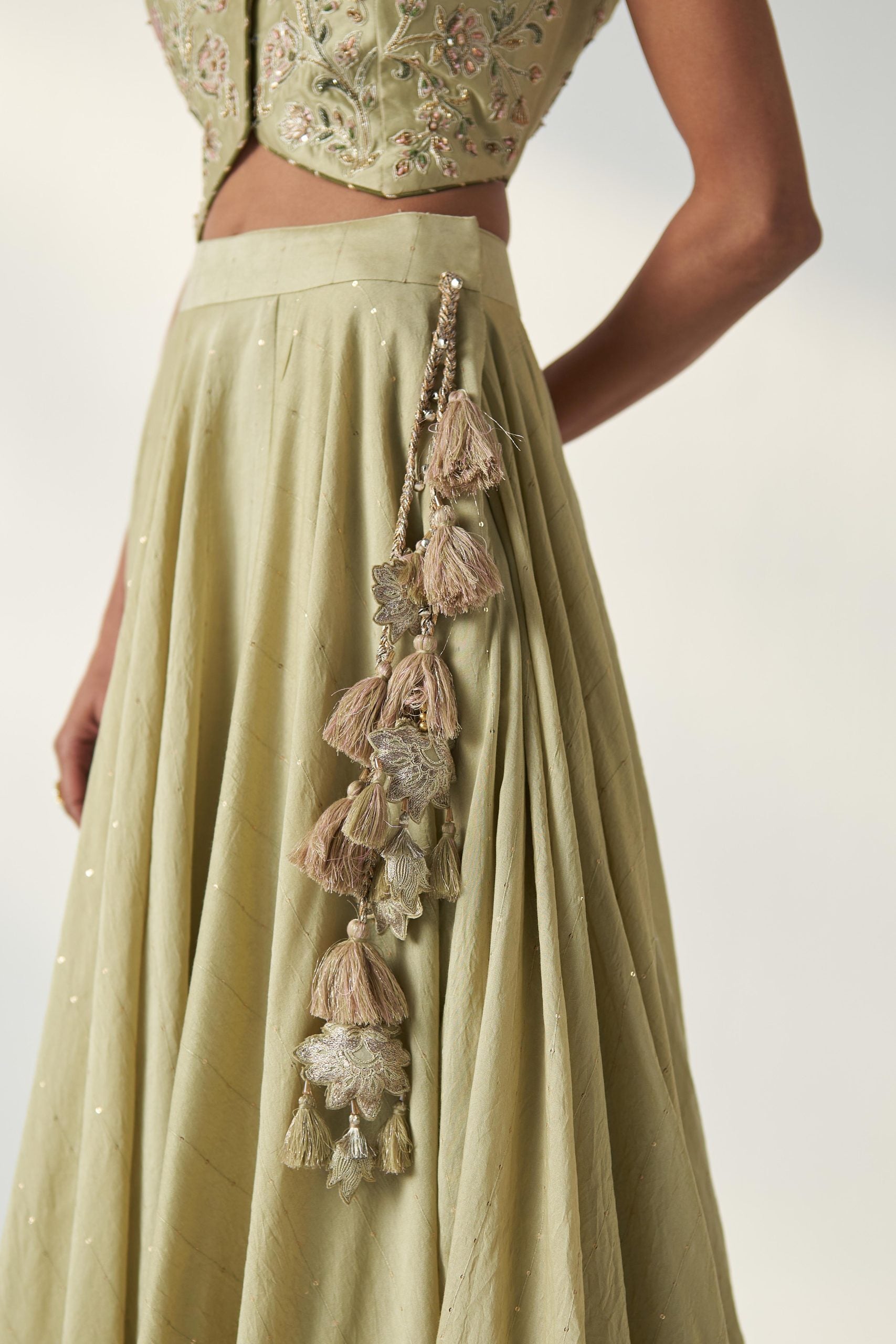RAJITA GREEN GILET LEHENGA SET