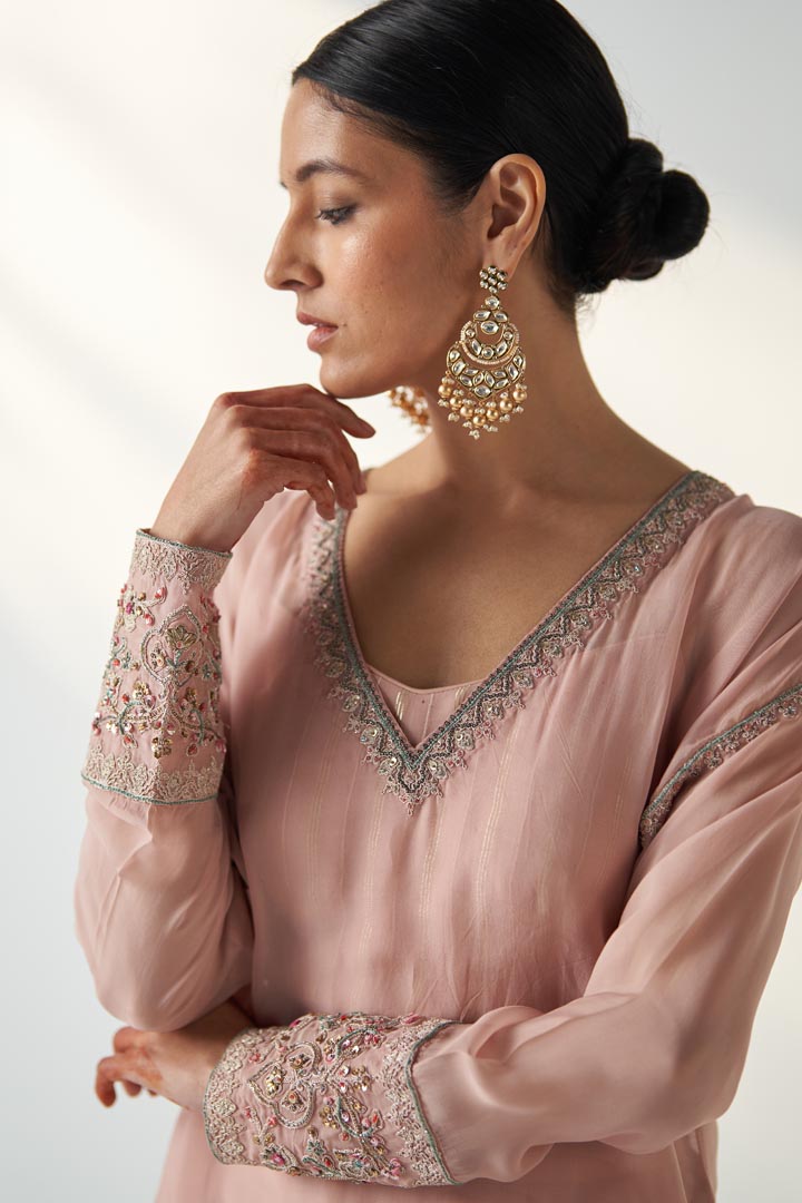 PAKHI BLUSH PINK SHEER KURTA PANT SET