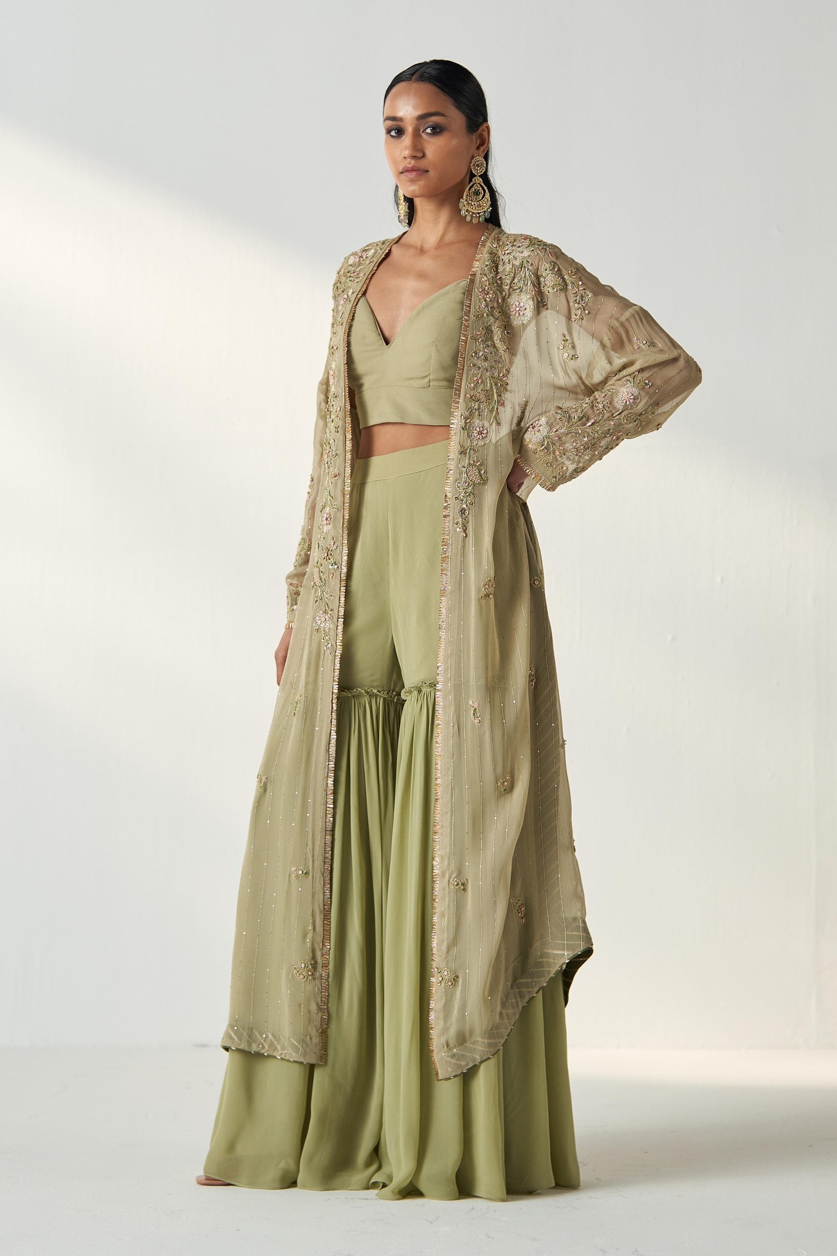 NISHA GREEN CAPE GHARARA SET