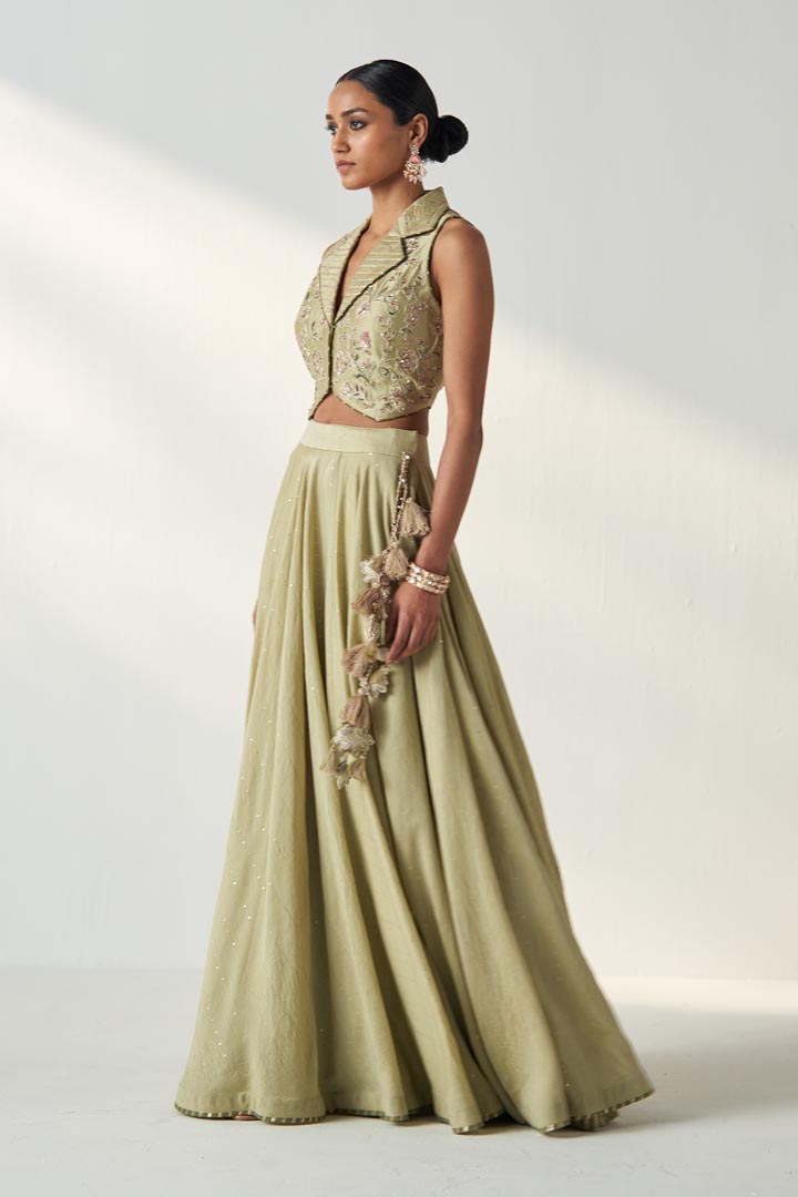 RAJITA GREEN GILET LEHENGA SET