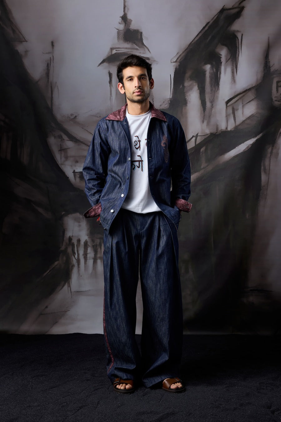 Pleated Denim Pants