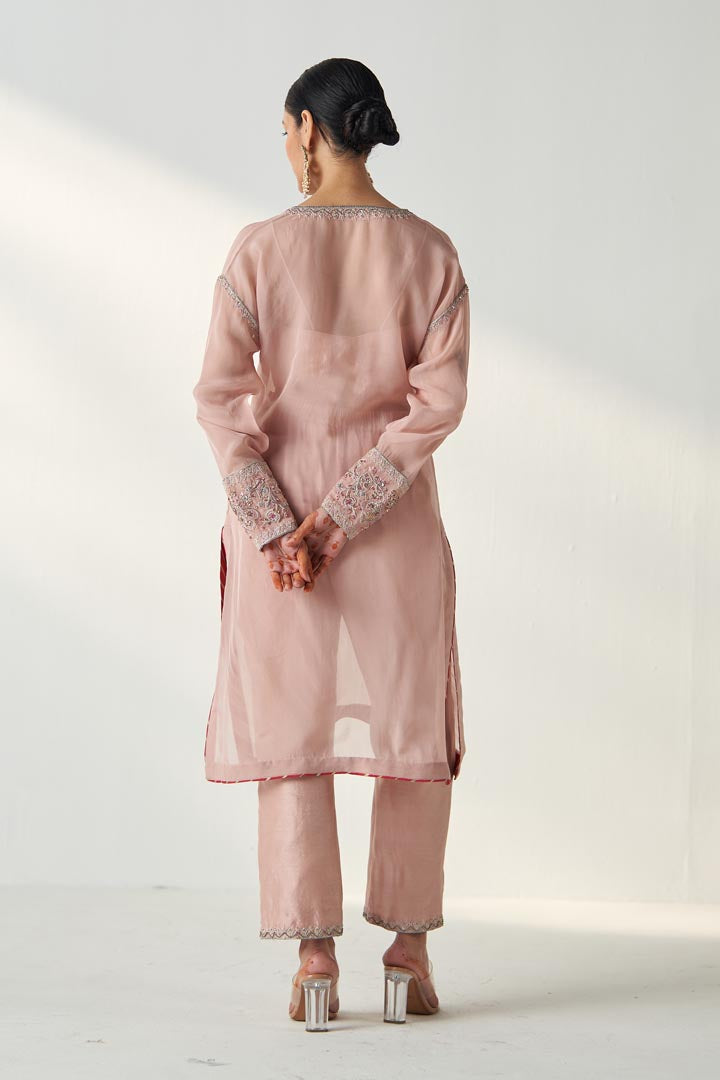 PAKHI BLUSH PINK SHEER KURTA PANT SET