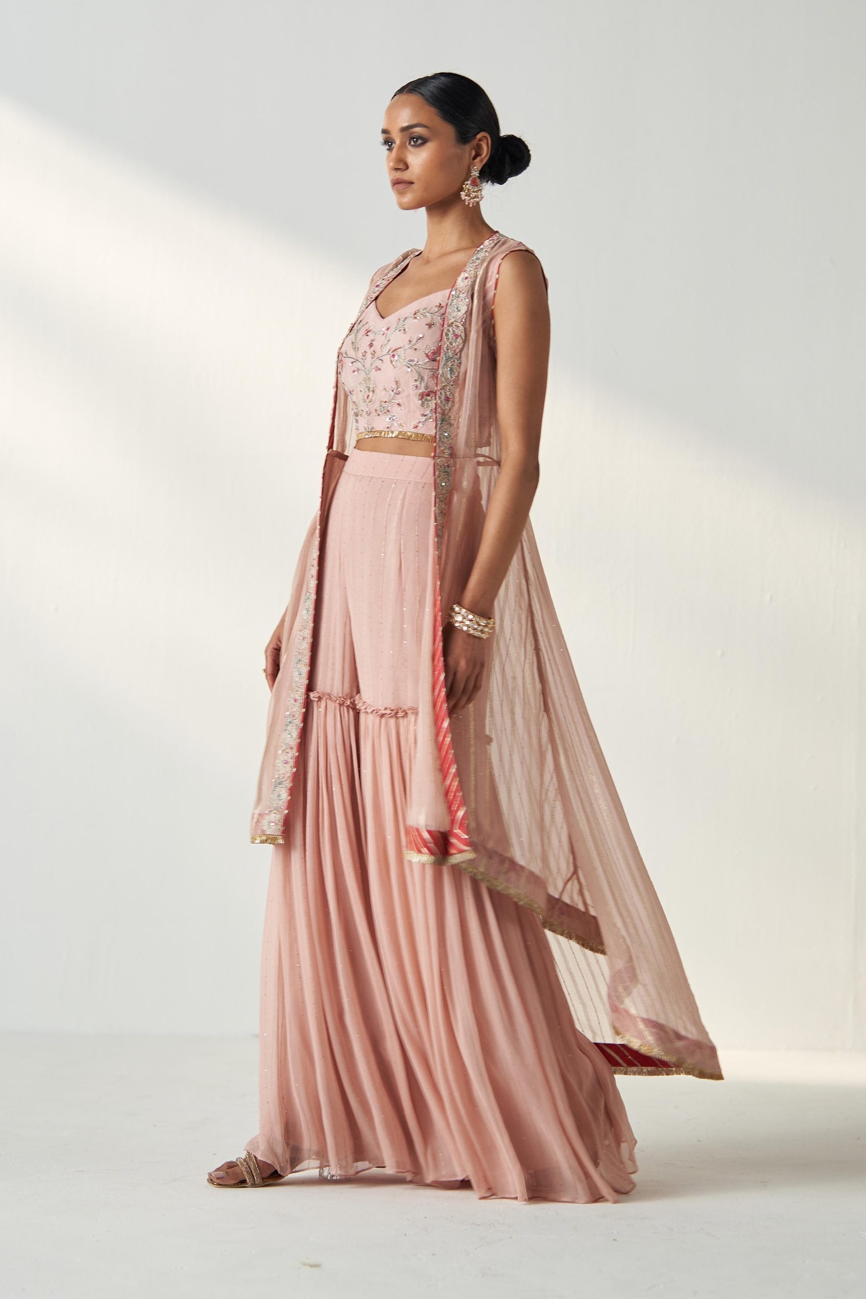 PRISHA BLUSH PINK CAPE GHARARA SET
