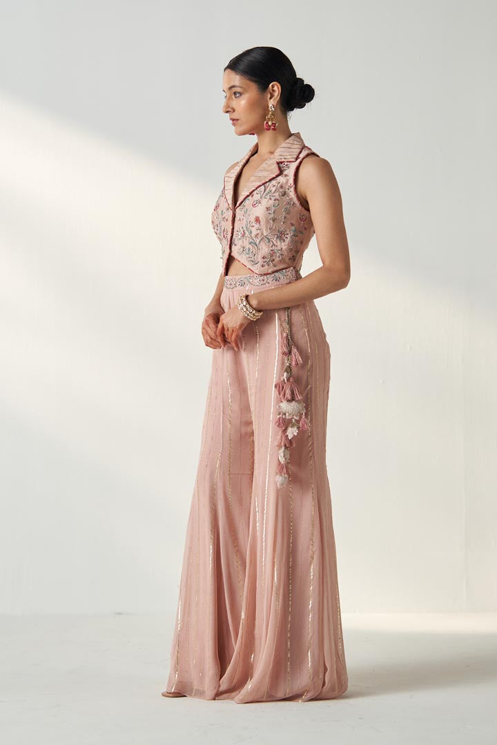 RIDHI BLUSH PINK GILET SHARARA SET