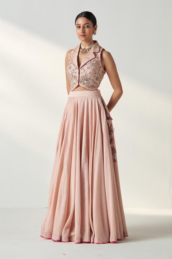 RAJITA BLUSH PINK GILET LEHENGA SET