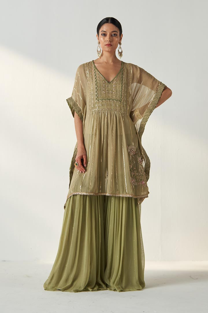 SUHANA GREEN KAFTAN GHARARA SET