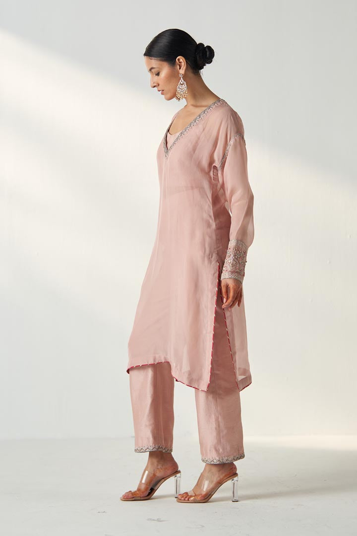 PAKHI BLUSH PINK SHEER KURTA PANT SET