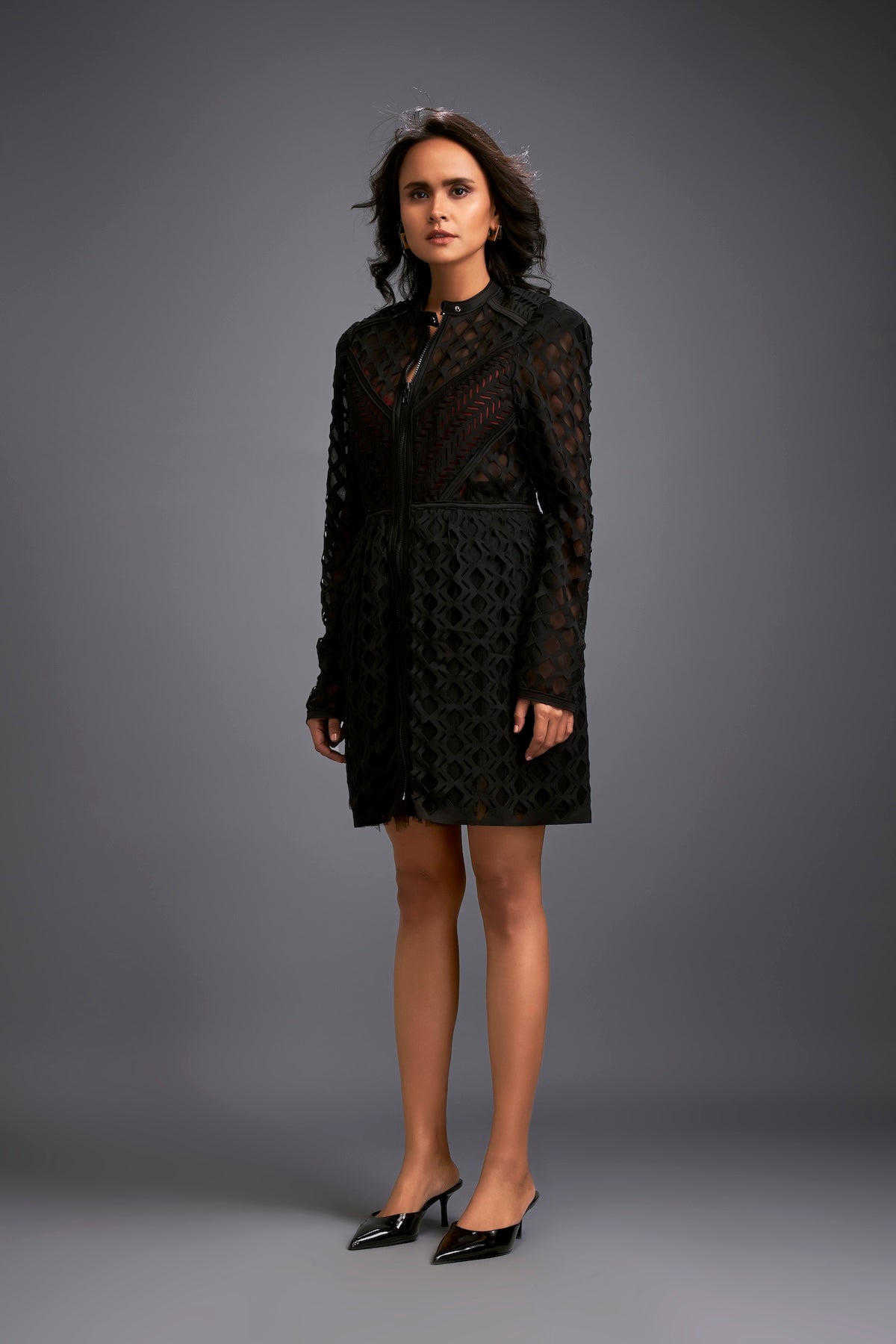 Mesh Dress with Geometric Patterns