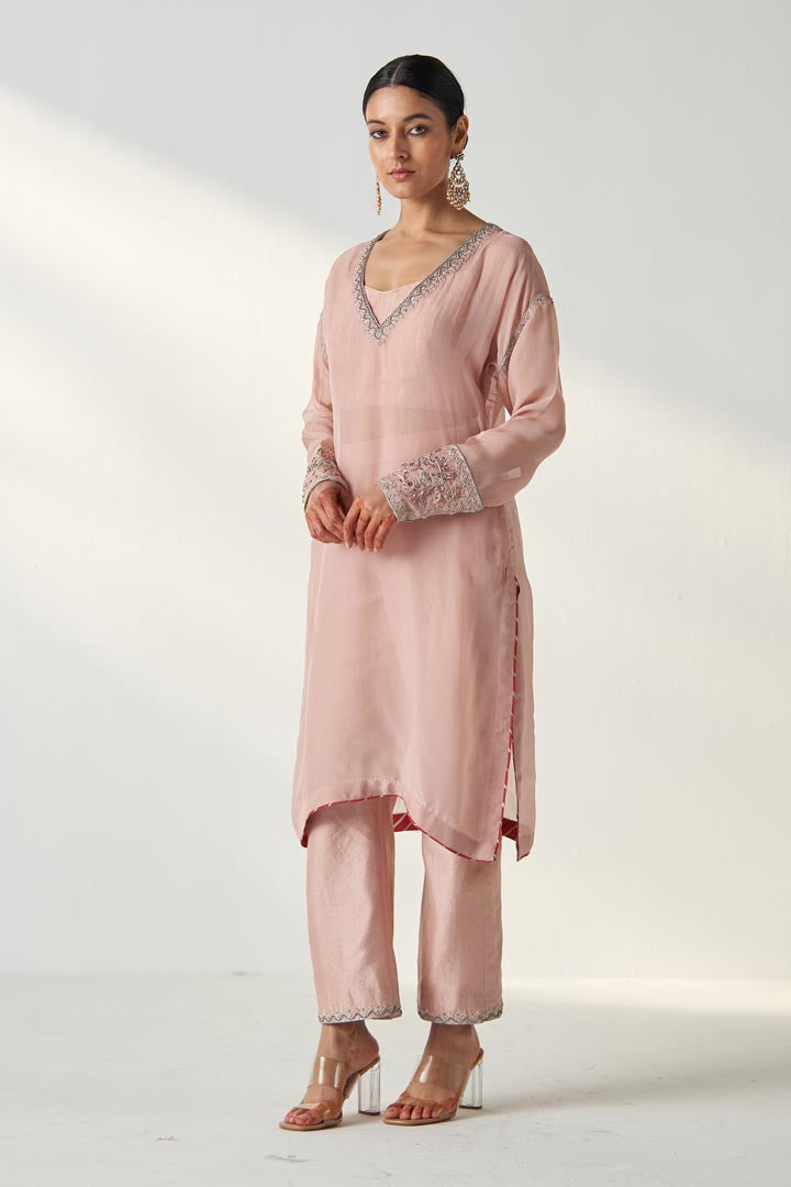 PAKHI BLUSH PINK SHEER KURTA PANT SET