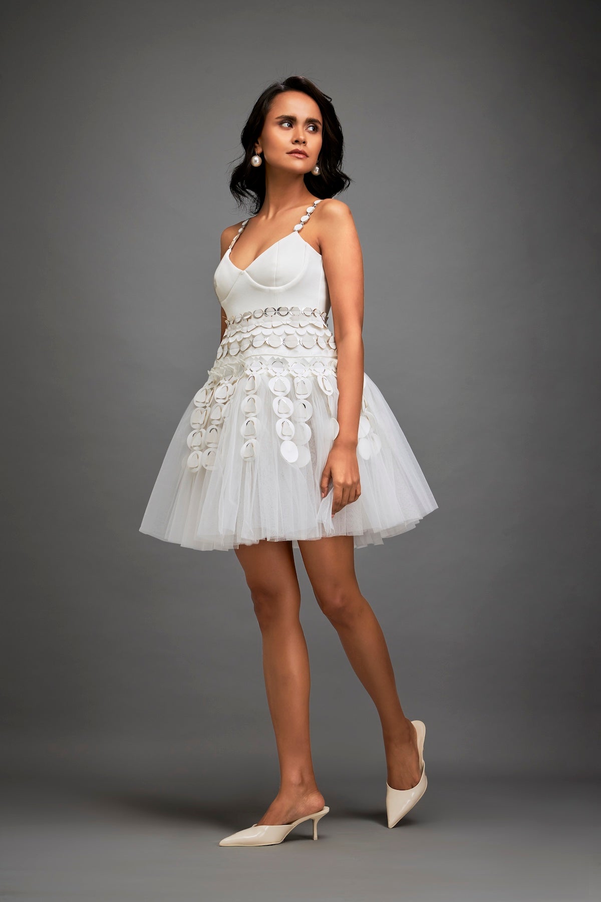 Strappy Dress With Metallic 3-D Embellishments On Skirt