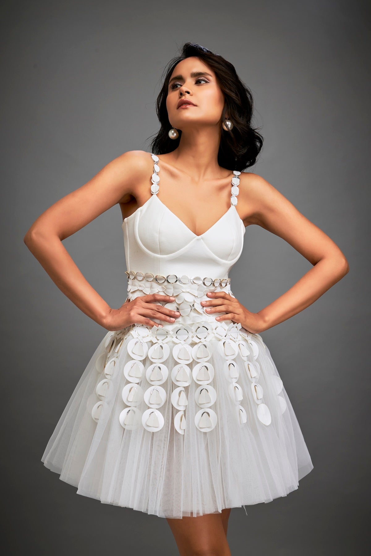 Strappy Dress With Metallic 3-D Embellishments On Skirt