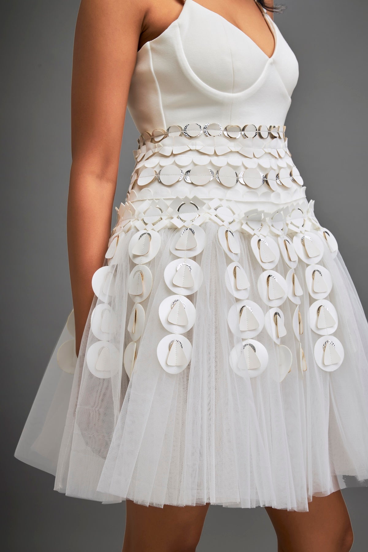 Strappy Dress With Metallic 3-D Embellishments On Skirt