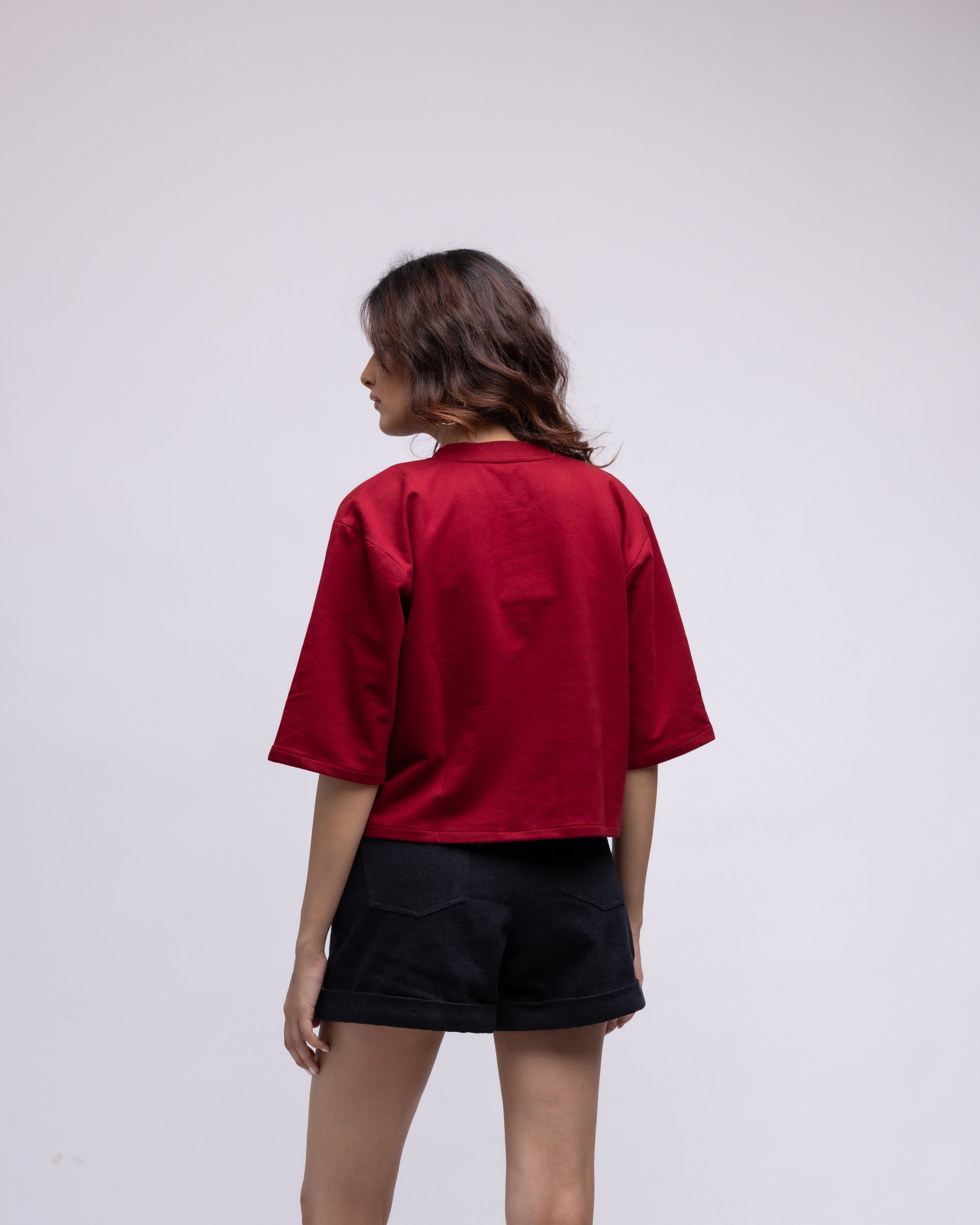 Pleated denim shorts with multi-colour embellished hearts