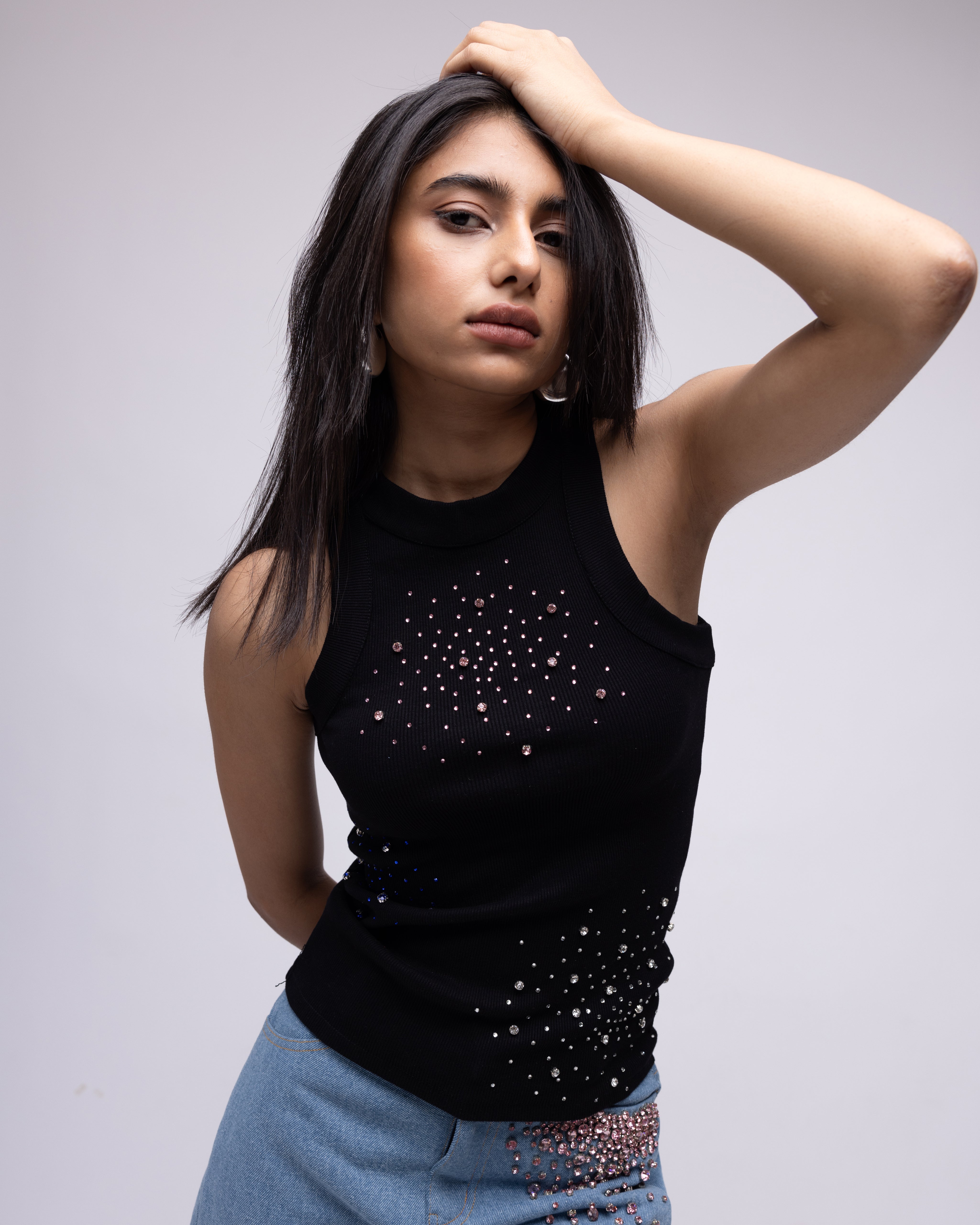 Ribbed embellished tank