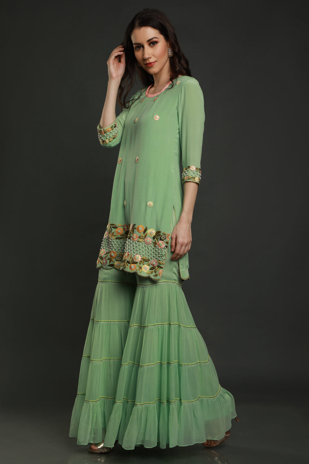 Cyan Kurta With Garara And Dupatta - Auraya Fashion -  - #tag1# - #tag2# - #tag3# - #tag3#