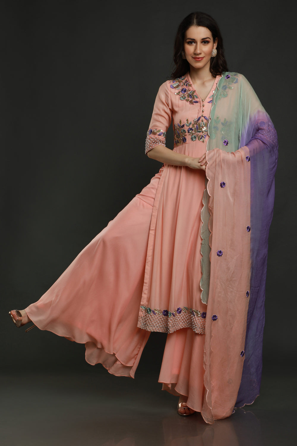 Kurta With Garara And Shaded Dupatta - Auraya Fashion -  - #tag1# - #tag2# - #tag3# - #tag3#