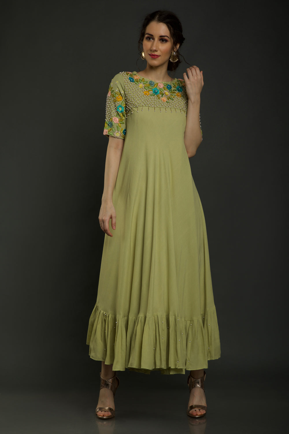 Lime Green Umbrella Dress - Auraya Fashion - Sejal Kamdar - #tag1# - #tag2# - #tag3# - #tag3#