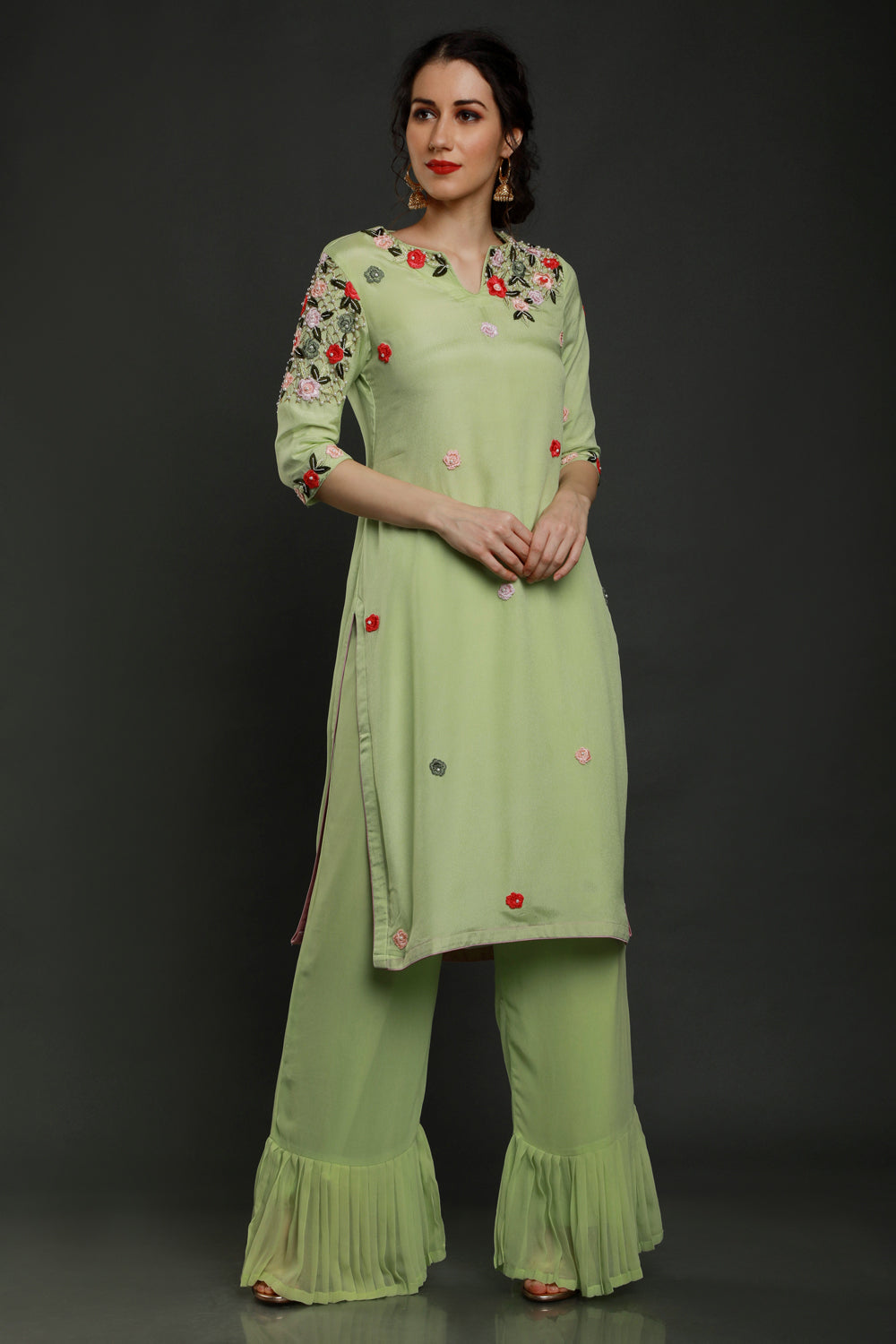 Dhara Kurta With Pleated Plazzo - Auraya Fashion -  - #tag1# - #tag2# - #tag3# - #tag3#