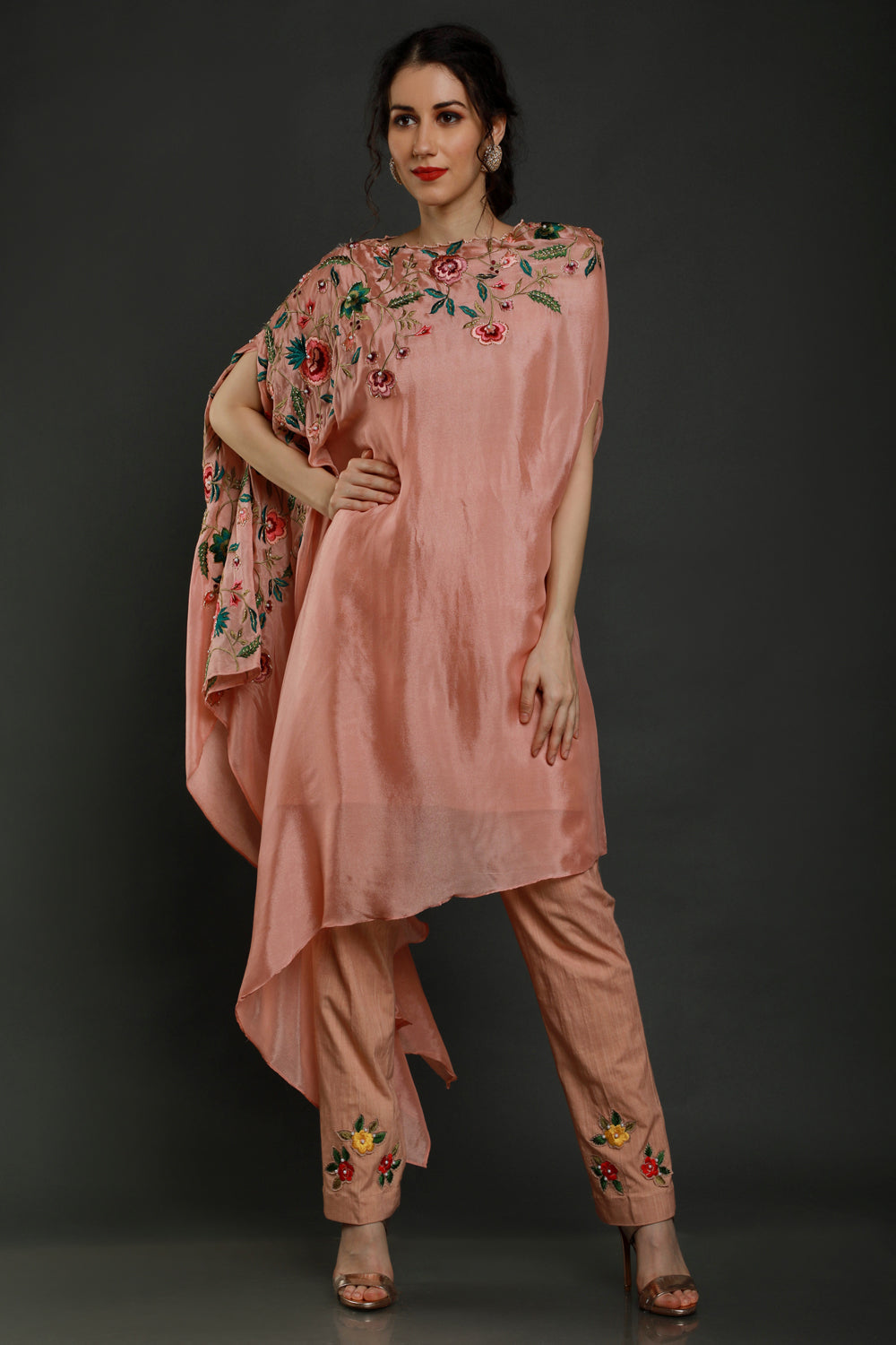 Ariana One Side Drape Kaftan With Pants - Auraya Fashion - Sejal Kamdar - #tag1# - #tag2# - #tag3# - #tag3#