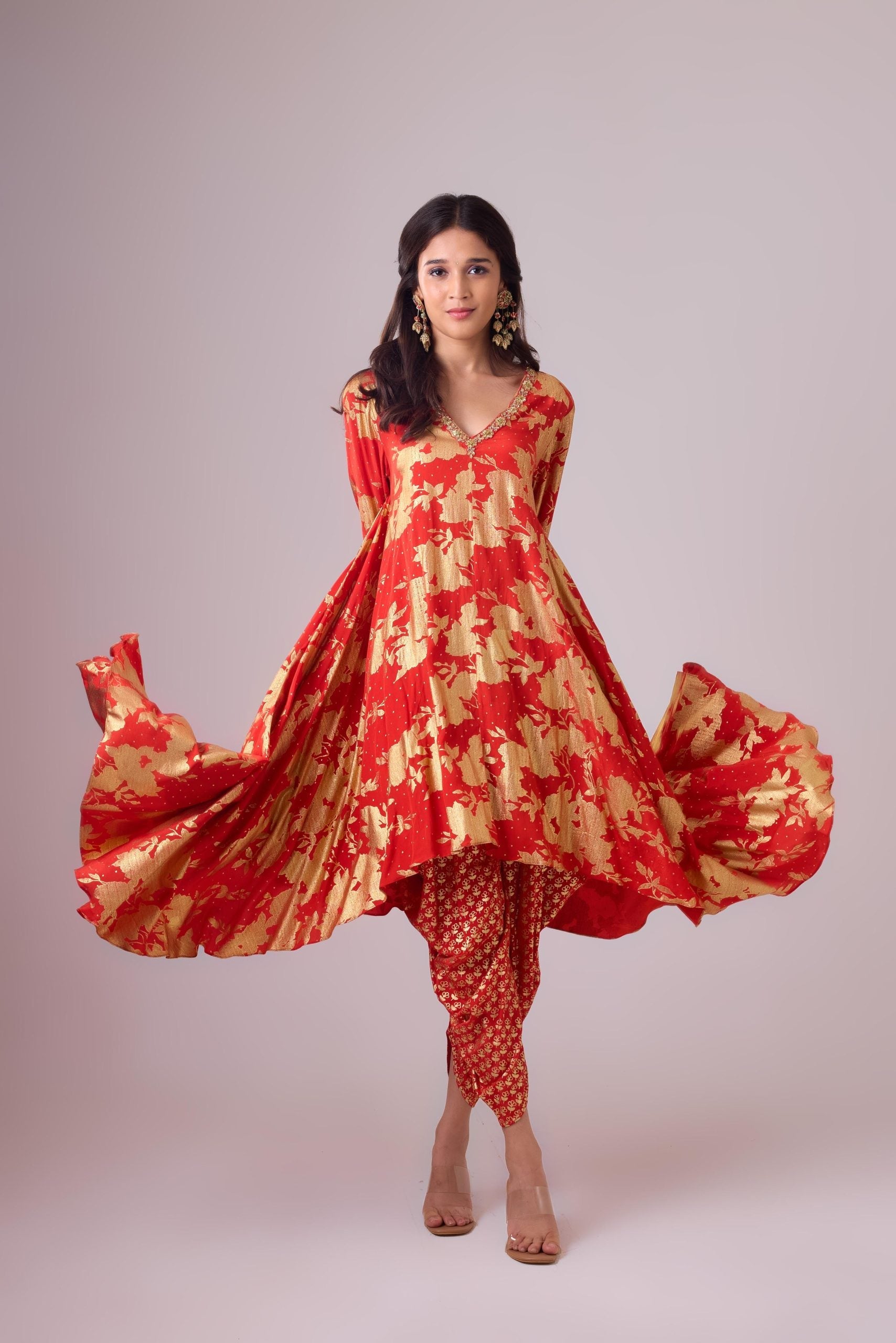 Long asymmetrical foil printed kurta