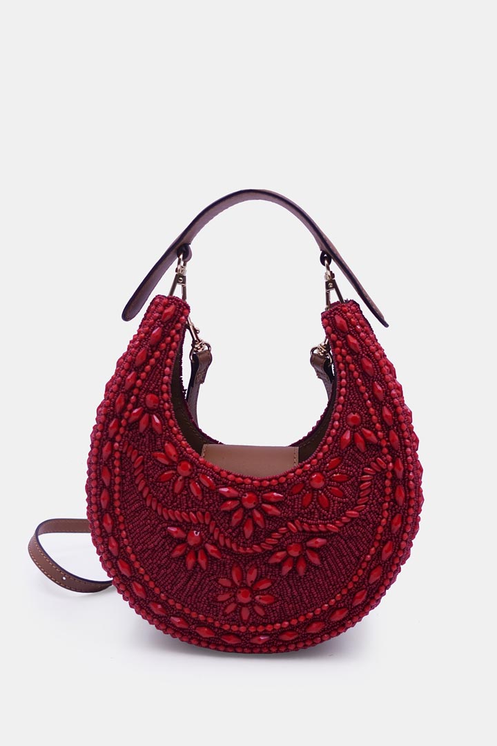 Maroon Color Embellished Clutch bag