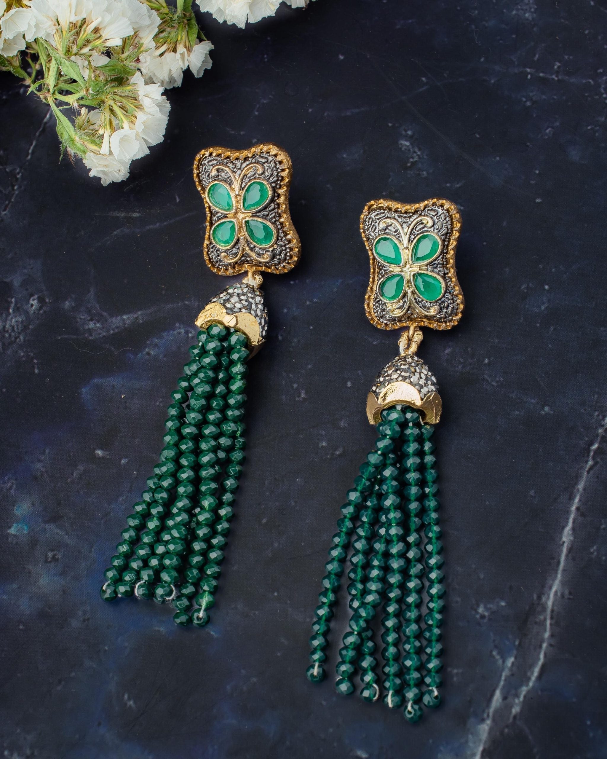 vivinia BY VIDHI MEHRA Florence Gold Plated GreenWomens Beaded Pair of Earrings (Freesize)