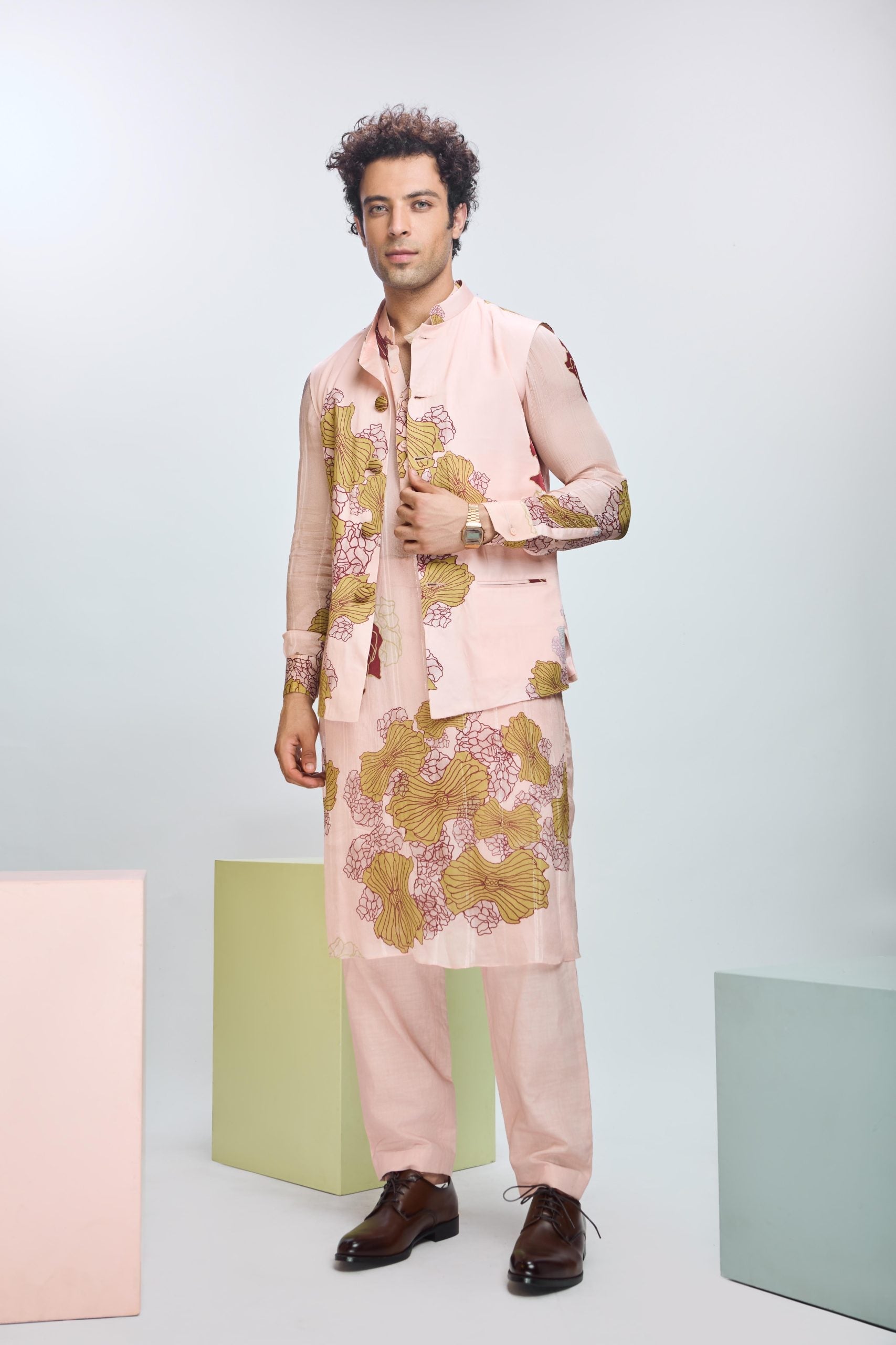 Printed Bundi with Kurta &  Straight Pants