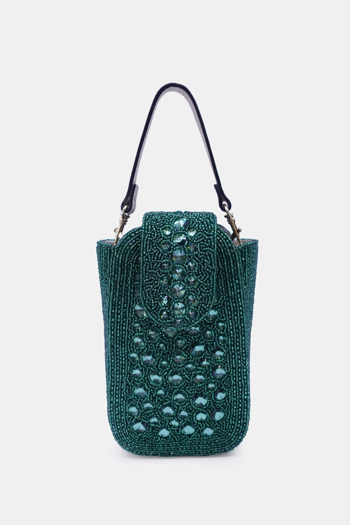 Green Crystal Embellished  Clutch with Sling