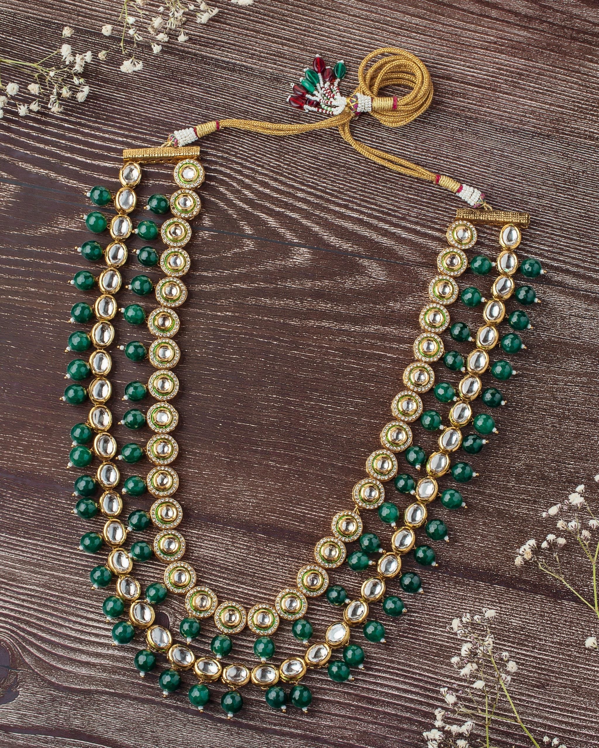 vivinia BY VIDHI MEHRA Inaayat Gold Plated GreenWomens Kundan, Polki Long Necklace set (Freesize)