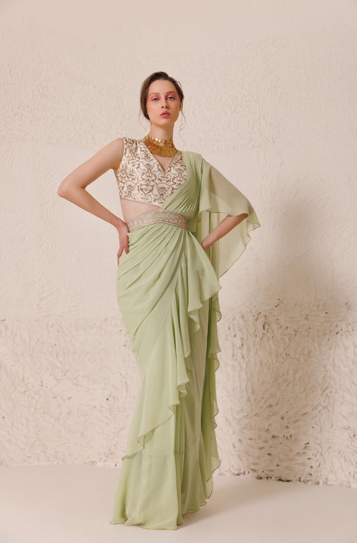 Creme de mint Saree