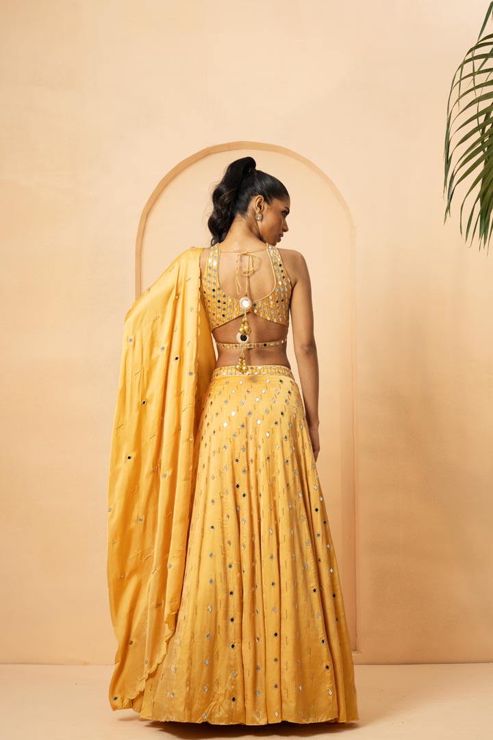 Golden mirror lehenga set