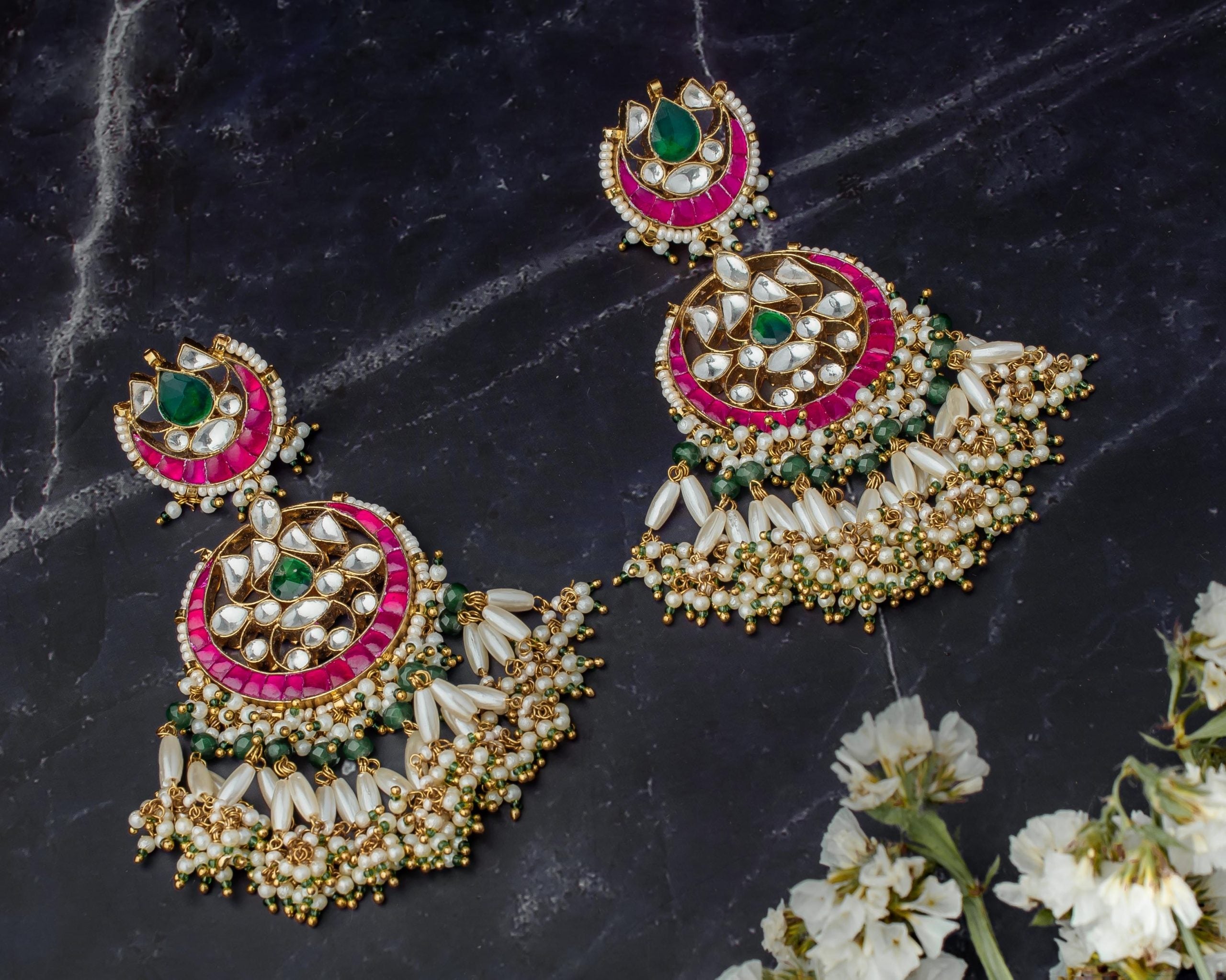 vivinia BY VIDHI MEHRA Morpankh Gold Plated MultiWomens Kundan, Polki Pair of Earrings (Freesize)