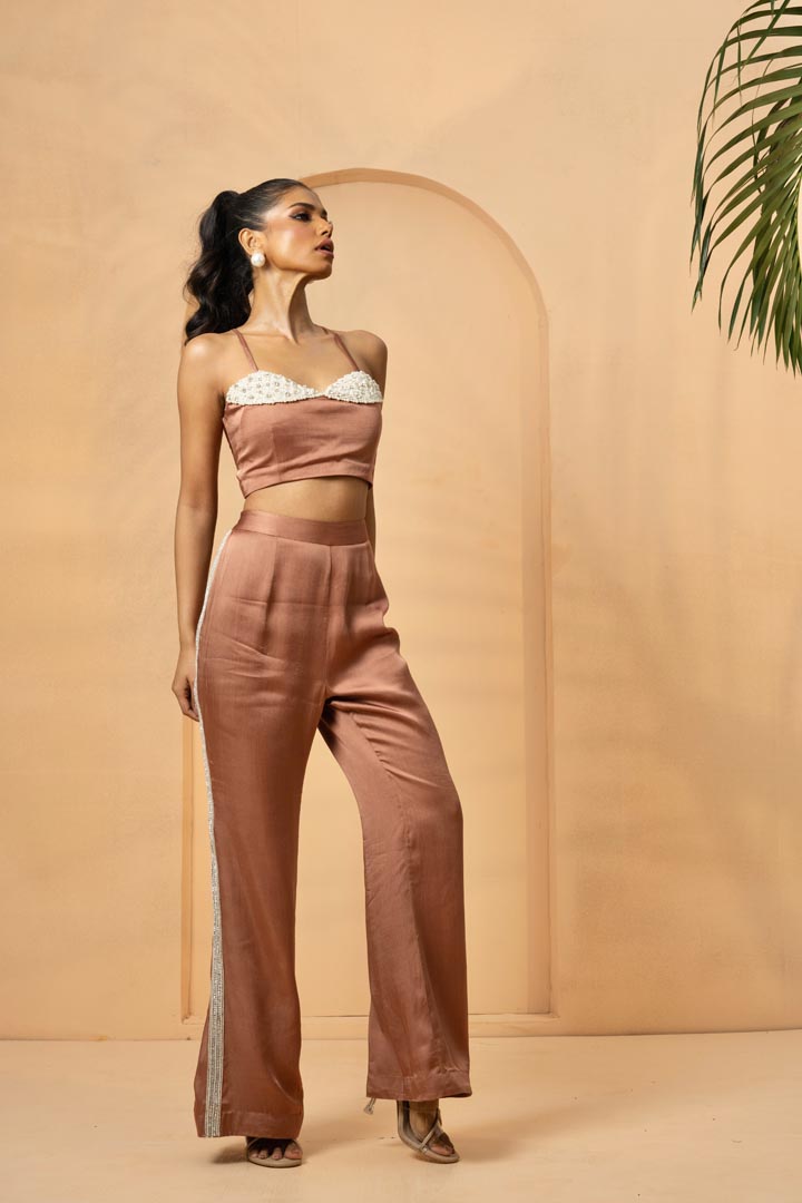 Mettalic rose gold pant top set